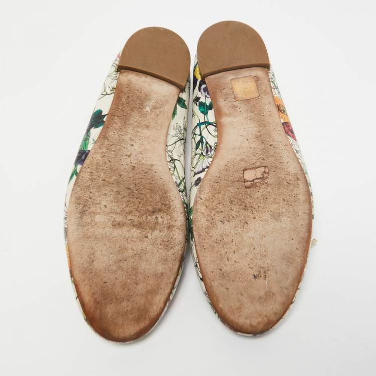 Pre Owned Gucci Multicolor Leather Flora Print Bow Ballet Flats Size 40