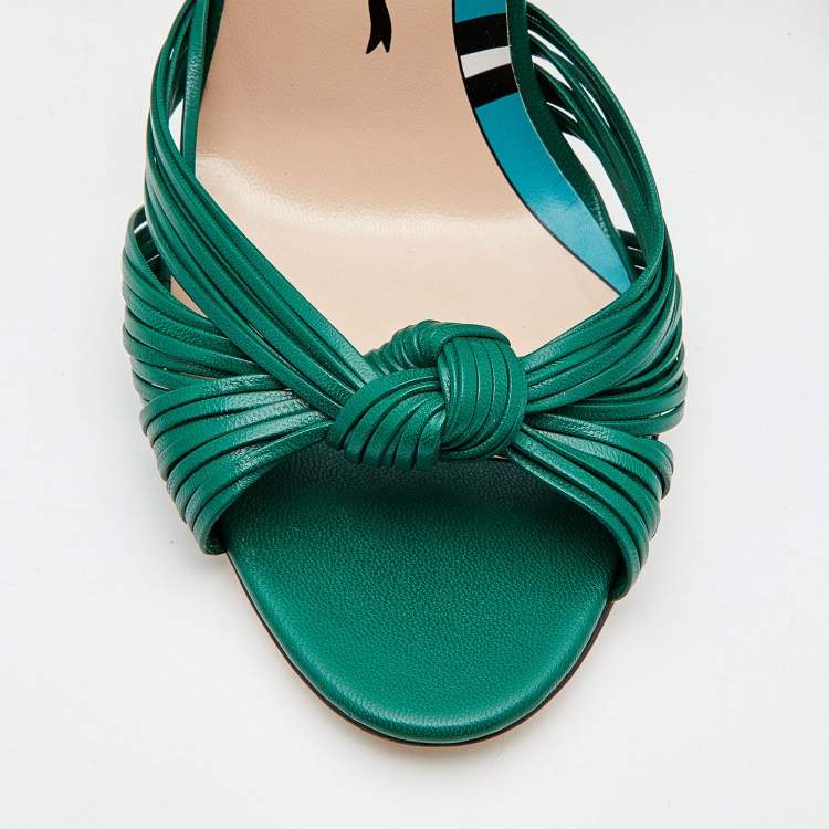 Pre Owned Gucci Green Leather Allie Knot Ankle Strap Sandals Size 36.5