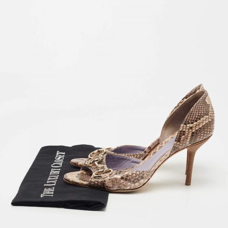 Pre Owned Gucci Brown/Beige Python Horsebit D'orsay Pumps Size 39.5