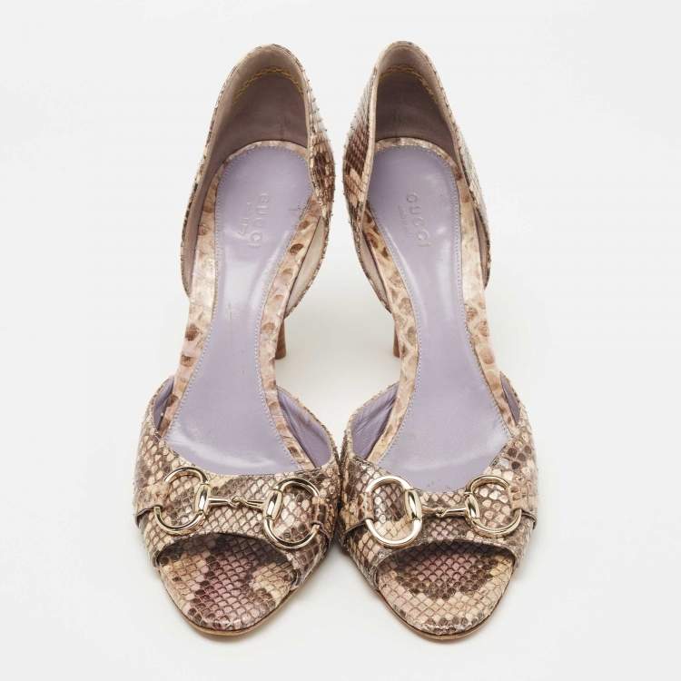 Pre Owned Gucci Brown/Beige Python Horsebit D'orsay Pumps Size 39.5
