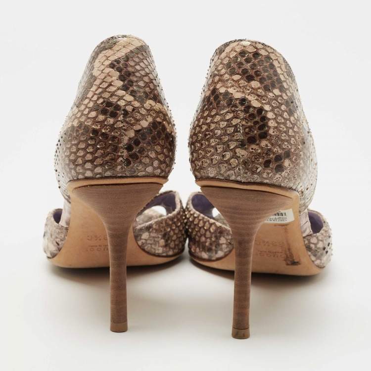 Pre Owned Gucci Brown/Beige Python Horsebit D'orsay Pumps Size 39.5