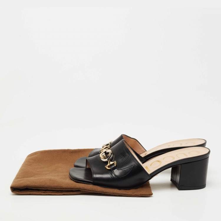 Pre Owned Gucci Black Leather Zumi Slide Sandals Size 38