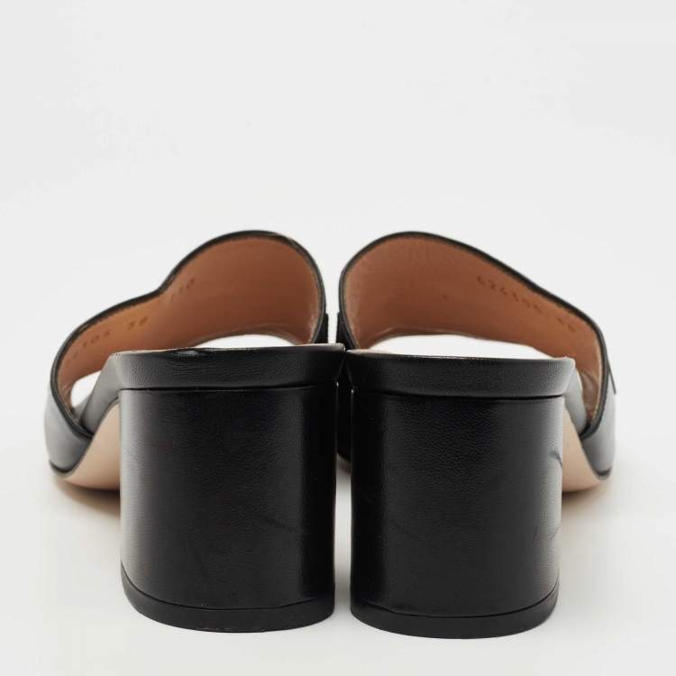Pre Owned Gucci Black Leather Zumi Slide Sandals Size 38