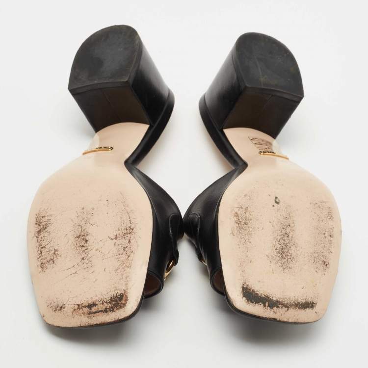 Pre Owned Gucci Black Leather Zumi Slide Sandals Size 38