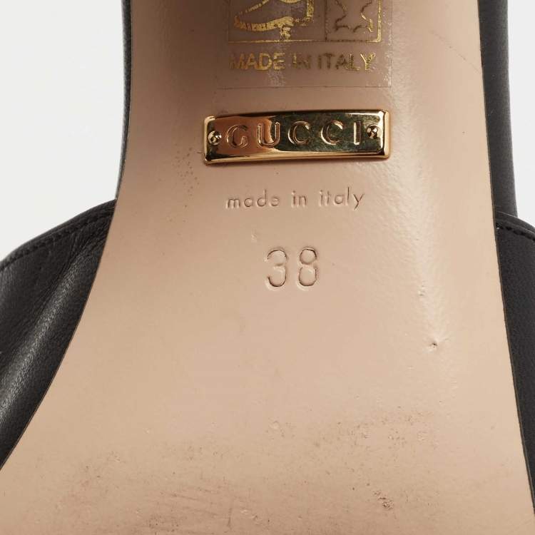 Pre Owned Gucci Black Leather Zumi Slide Sandals Size 38