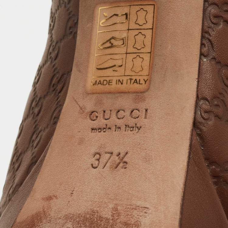 Pre Owned Gucci Brown Microguccissima Leather Peep Toe Platform Pumps Size 37.5