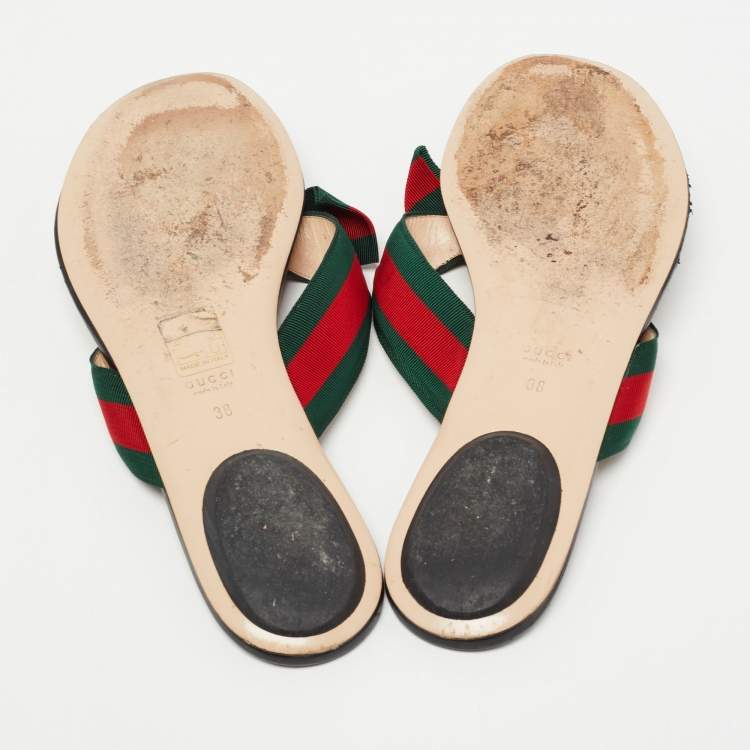 Pre Owned Gucci Tricolor Canvas Web Aline Thong Flats Size 38