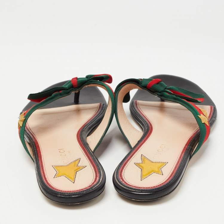 Pre Owned Gucci Tricolor Canvas Web Aline Thong Flats Size 38