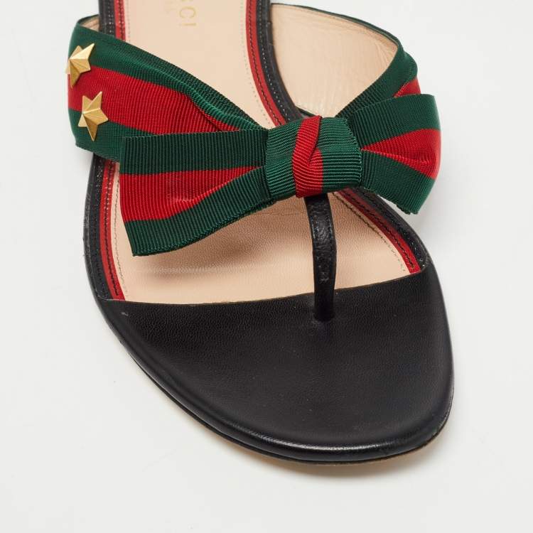 Pre Owned Gucci Tricolor Canvas Web Aline Thong Flats Size 38