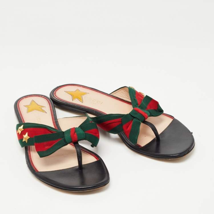 Pre Owned Gucci Tricolor Canvas Web Aline Thong Flats Size 38