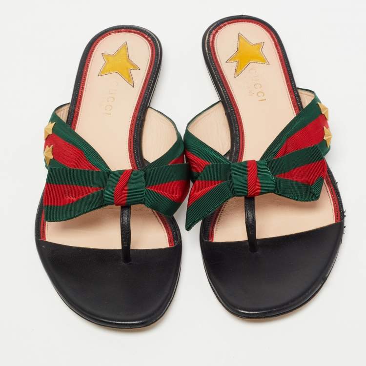 Pre Owned Gucci Tricolor Canvas Web Aline Thong Flats Size 38