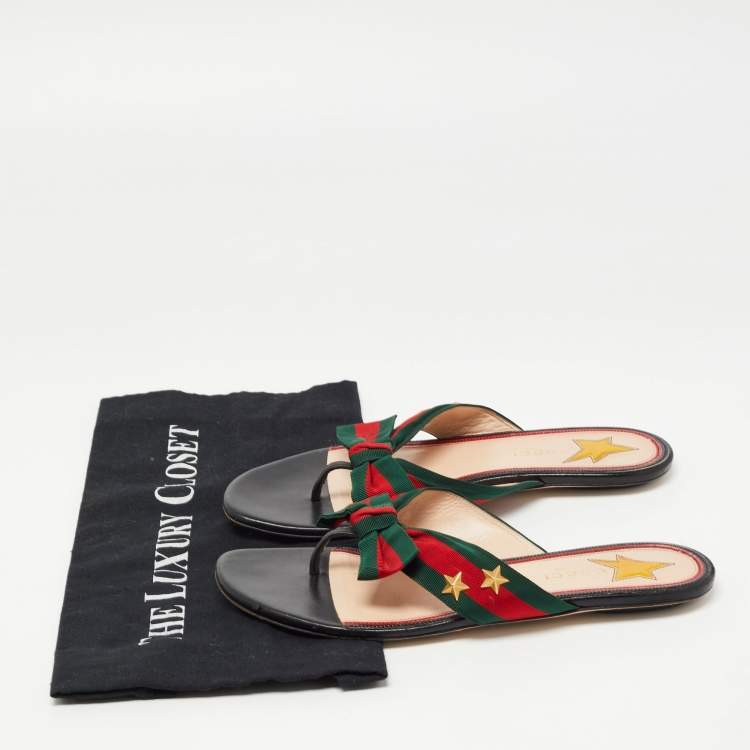 Pre Owned Gucci Tricolor Canvas Web Aline Thong Flats Size 38