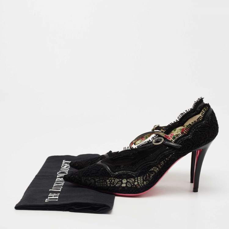 Pre Owned Gucci Black Lace Virginia Mary Jane Pumps Size 38.5