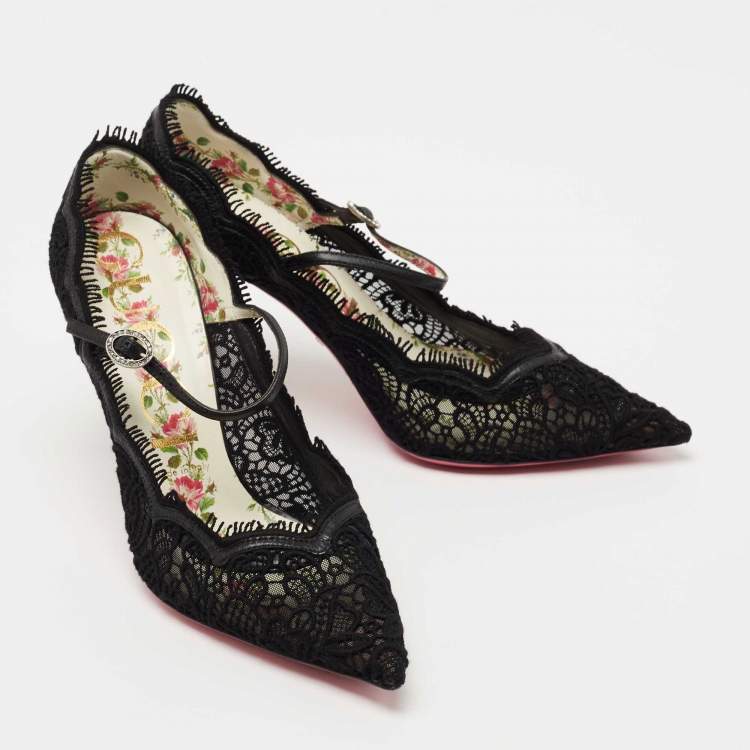 Pre Owned Gucci Black Lace Virginia Mary Jane Pumps Size 38.5