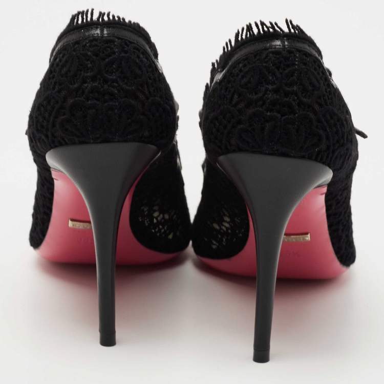 Pre Owned Gucci Black Lace Virginia Mary Jane Pumps Size 38.5