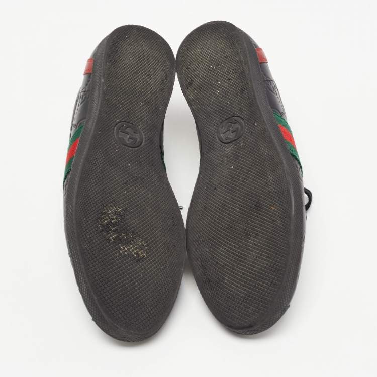Pre Owned Gucci Black Guccissima Leather Web Ace Sneakers Size 37