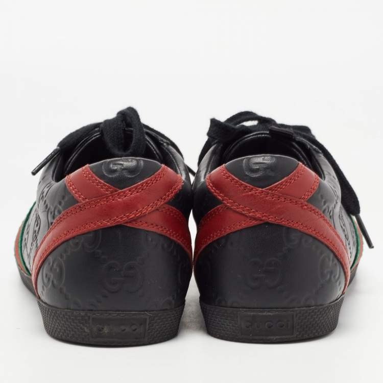 Pre Owned Gucci Black Guccissima Leather Web Ace Sneakers Size 37