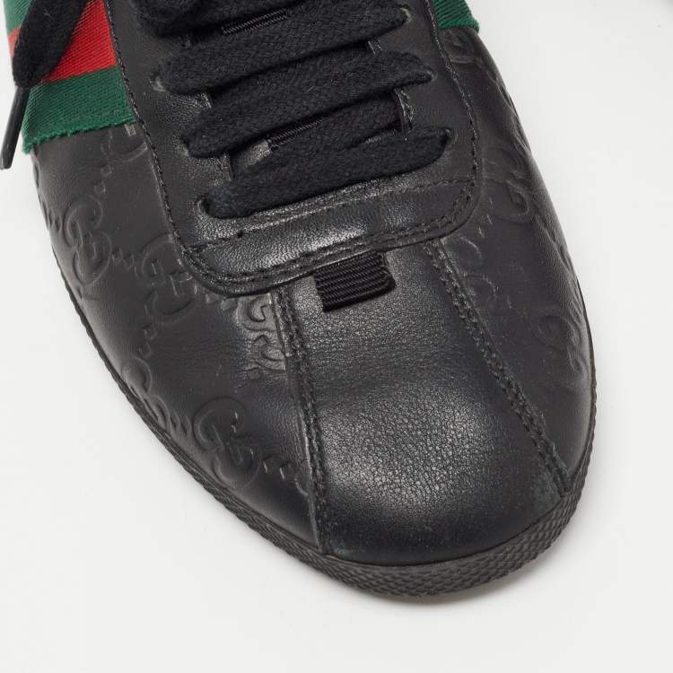 Pre Owned Gucci Black Guccissima Leather Web Ace Sneakers Size 37