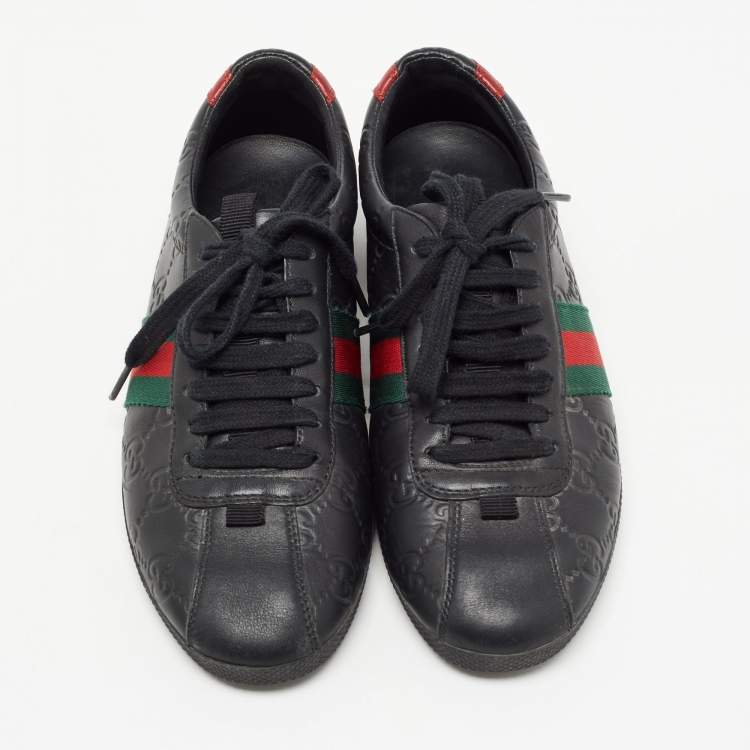 Pre Owned Gucci Black Guccissima Leather Web Ace Sneakers Size 37