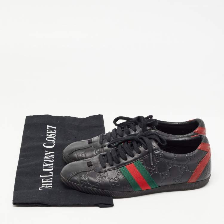 Pre Owned Gucci Black Guccissima Leather Web Ace Sneakers Size 37