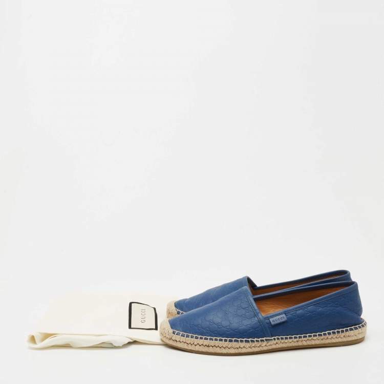 Pre Owned Gucci Blue Leather Guccissima Espadrilles Flats Size 39