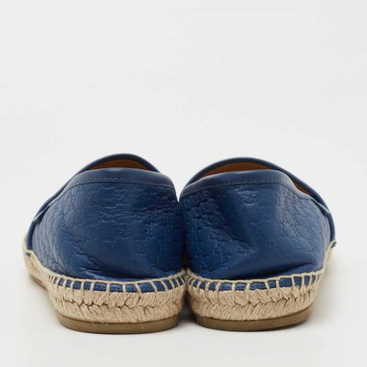 Pre Owned Gucci Blue Leather Guccissima Espadrilles Flats Size 39