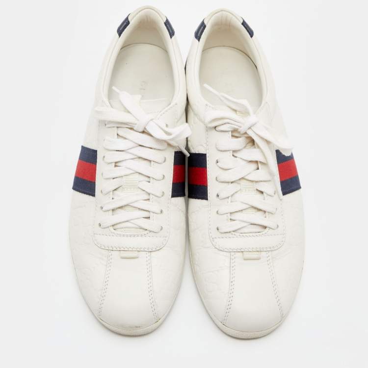Pre Owned Gucci White Guccissima Leather Web Detail Low Top Sneakers Size 38.5