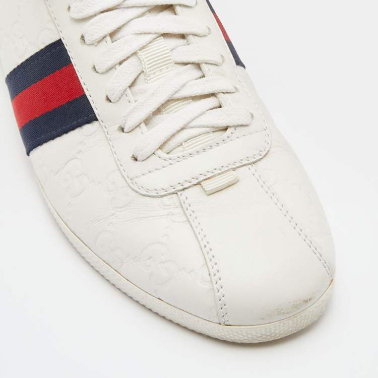 Pre Owned Gucci White Guccissima Leather Web Detail Low Top Sneakers Size 38.5
