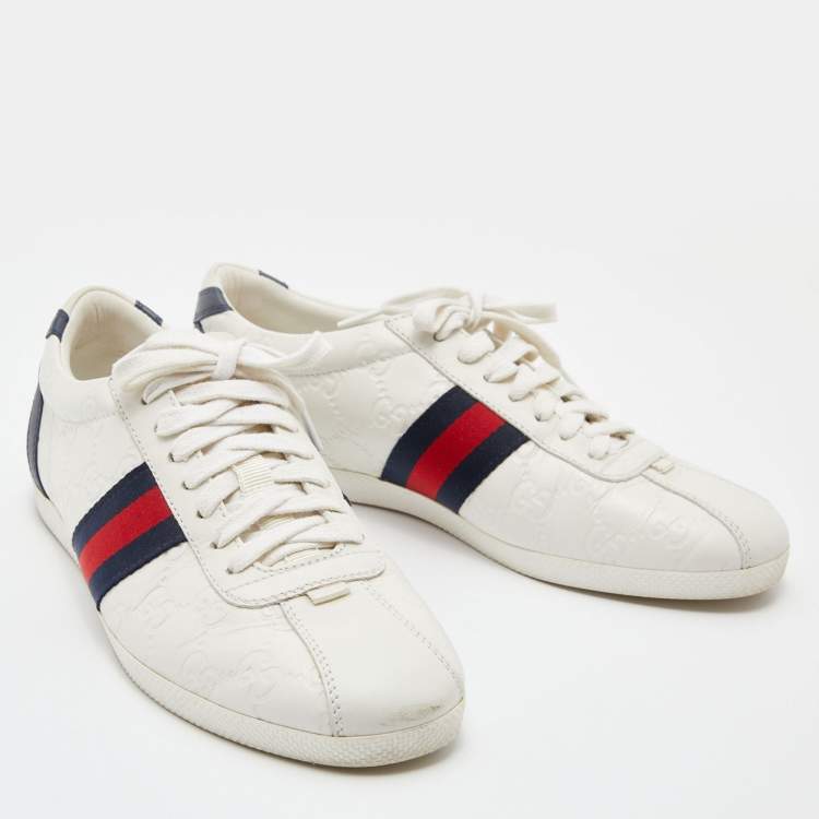 Pre Owned Gucci White Guccissima Leather Web Detail Low Top Sneakers Size 38.5