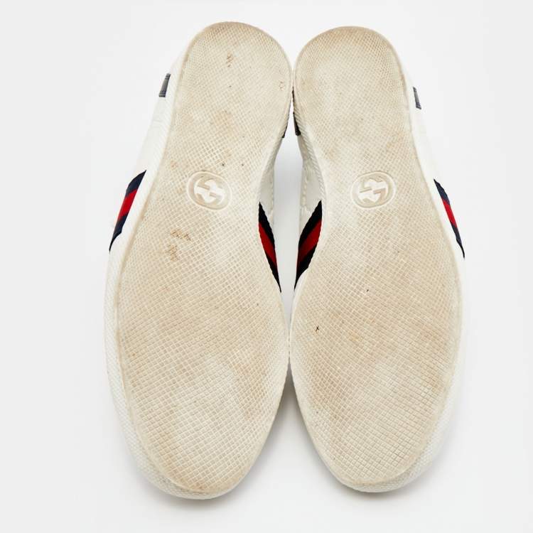 Pre Owned Gucci White Guccissima Leather Web Detail Low Top Sneakers Size 38.5