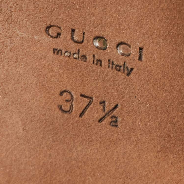 Pre Owned Gucci Brown Leather New Hollywood Studded Horsebit Peep Toe Pumps Size 37.5