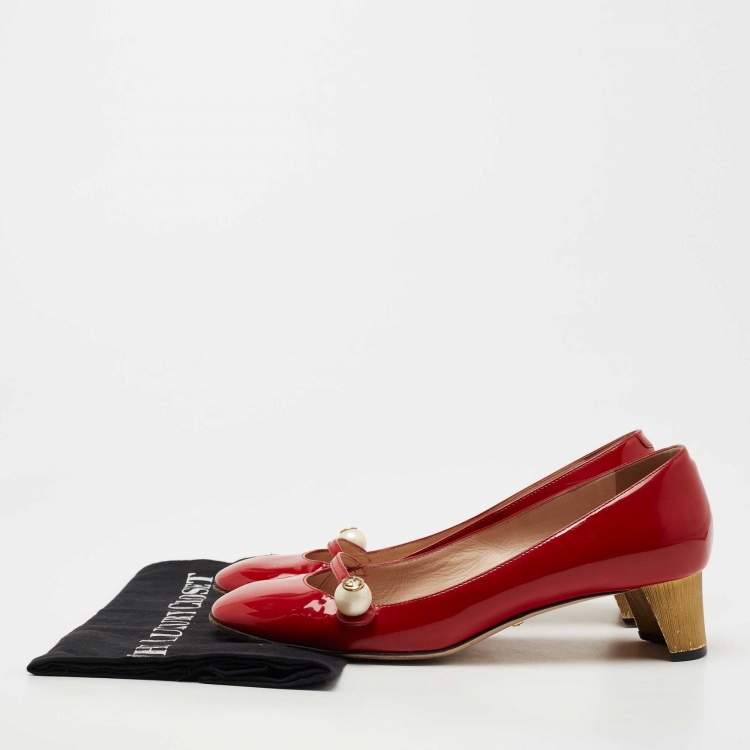 Pre Owned Gucci Red Patent Leather Arielle Pumps Size 38