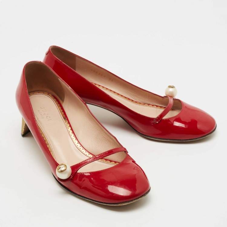 Pre Owned Gucci Red Patent Leather Arielle Pumps Size 38