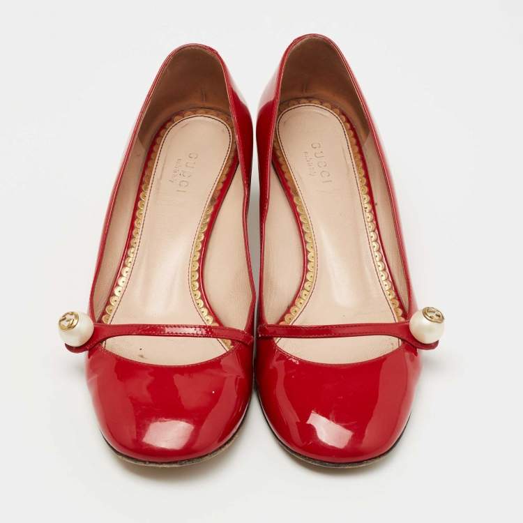 Pre Owned Gucci Red Patent Leather Arielle Pumps Size 38