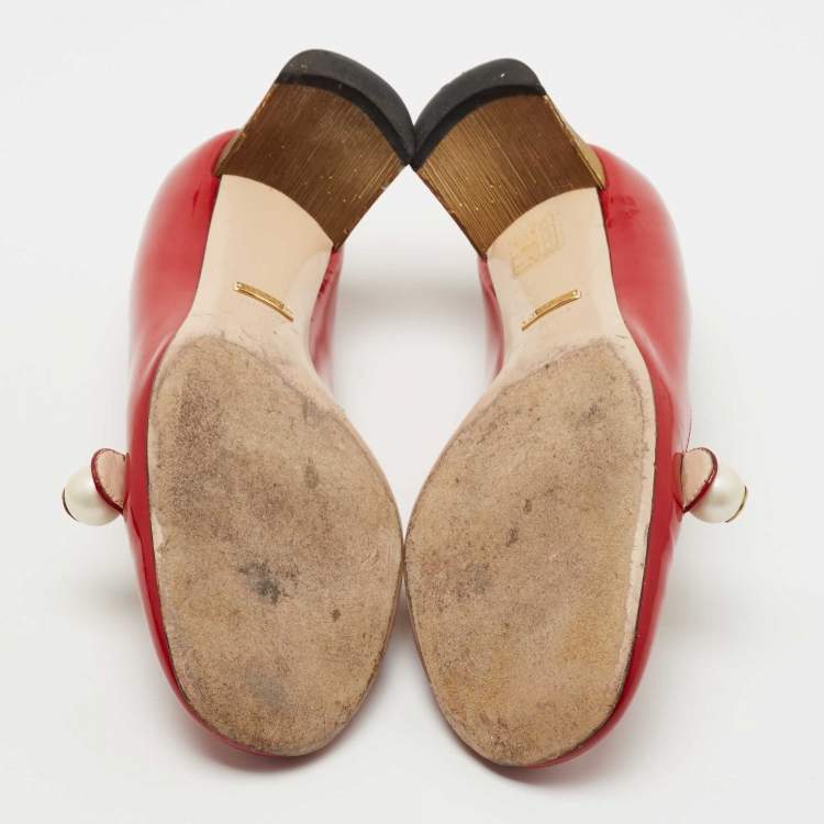 Pre Owned Gucci Red Patent Leather Arielle Pumps Size 38
