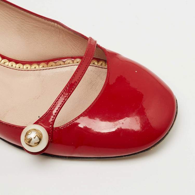 Pre Owned Gucci Red Patent Leather Arielle Pumps Size 38