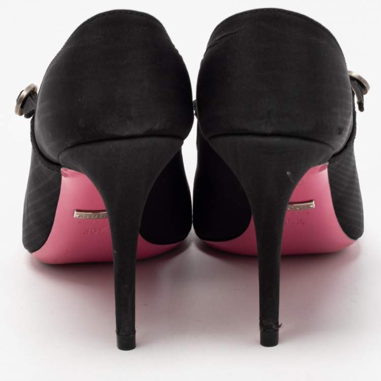 Pre Owned Gucci Black Fabric Virginia Mary Jane Pumps Size 36.5