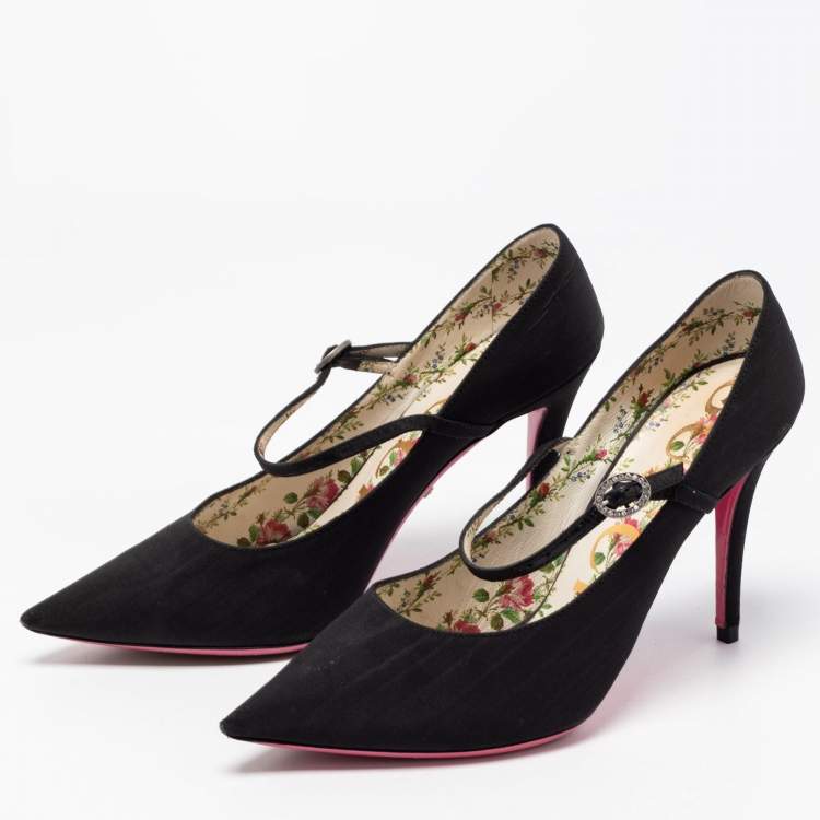 Pre Owned Gucci Black Fabric Virginia Mary Jane Pumps Size 36.5