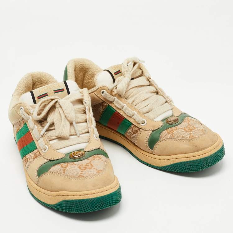 Pre Owned Gucci  Multicolor Nubuck Leather and Canvas Screener Sneakers Size 39