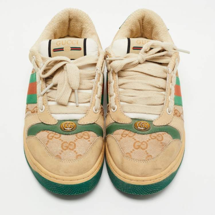 Pre Owned Gucci  Multicolor Nubuck Leather and Canvas Screener Sneakers Size 39