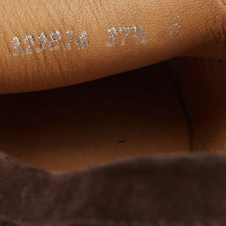 Pre Owned Gucci Brown Suede Interlocking G Logo Loafers Size 37.5