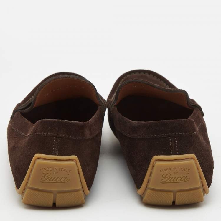 Pre Owned Gucci Brown Suede Interlocking G Logo Loafers Size 37.5