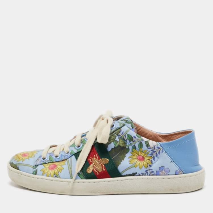 tæt industri mølle Gucci Blue Canvas and Leather Flower Print Ace Sneakers Size 37 Gucci | TLC