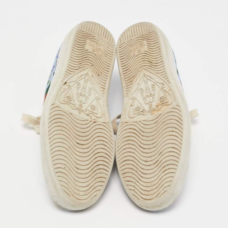 Pre Owned Gucci Blue Canvas and Leather  Flower Print  Ace Sneakers Size 37