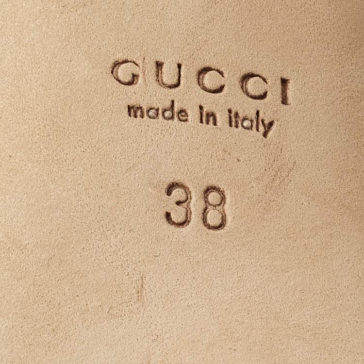 Pre Owned Gucci Olive Green Leather Ankle Strap Platform Sandals Size 38