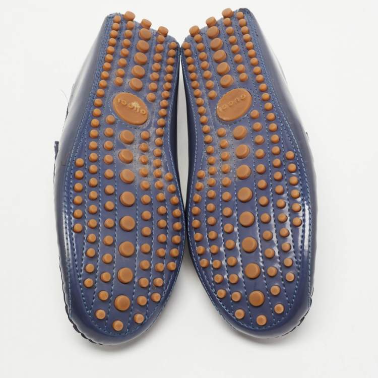 Pre Owned Gucci Blue Patent Leather Horsebit Slip On Loafers Size 36.5