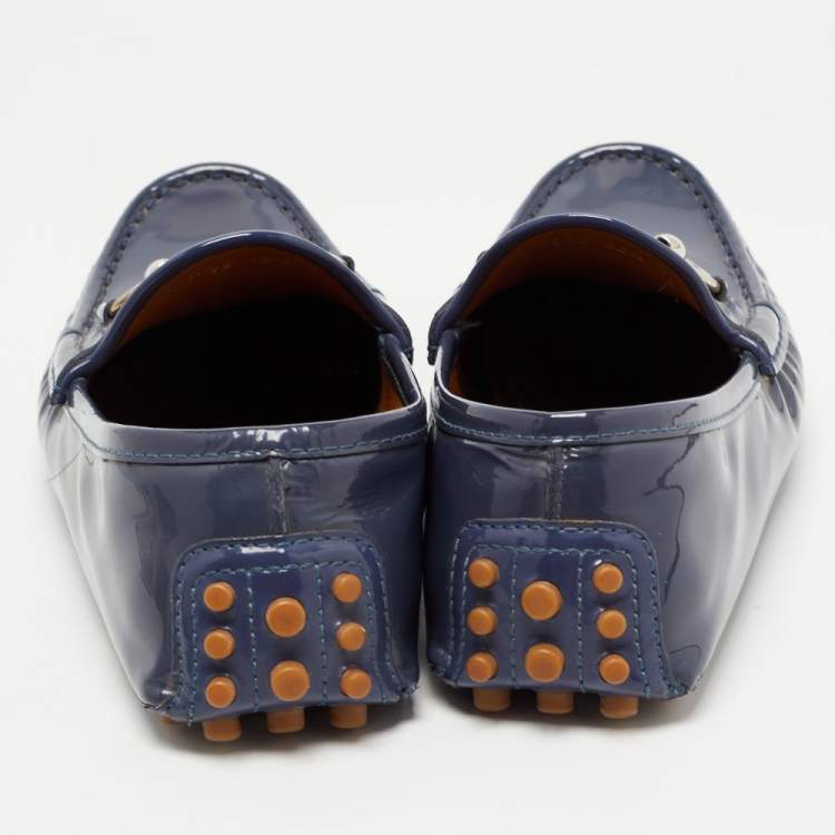 Pre Owned Gucci Blue Patent Leather Horsebit Slip On Loafers Size 36.5