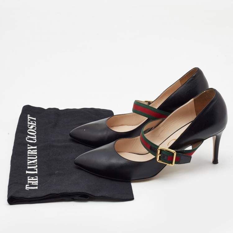 Pre Owned Gucci Black Leather Mary Jane Sylvie Pumps Size 38