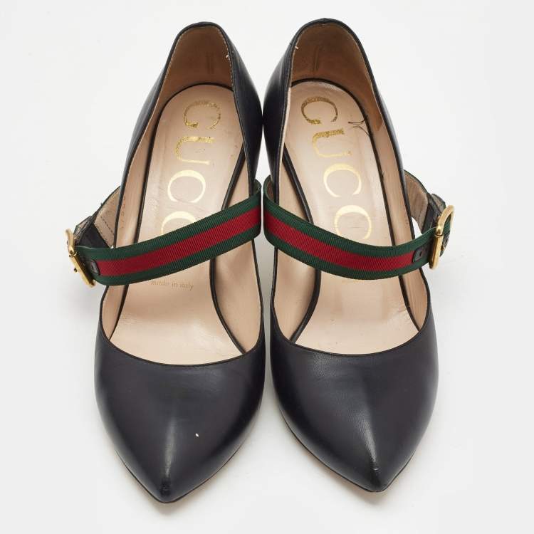 Pre Owned Gucci Black Leather Mary Jane Sylvie Pumps Size 38