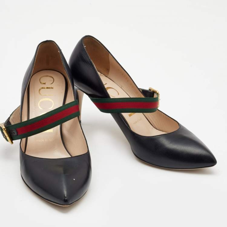 Pre Owned Gucci Black Leather Mary Jane Sylvie Pumps Size 38